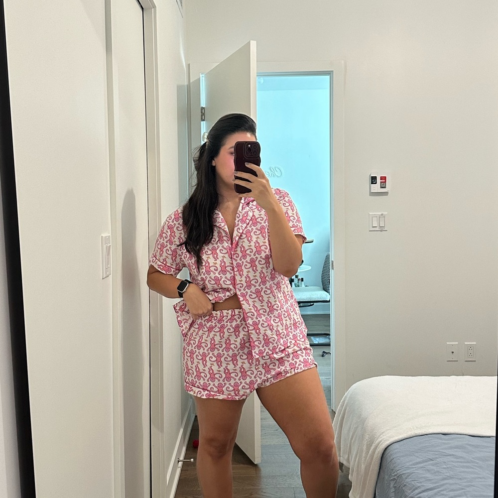 Monkey Pink and White Pijamas